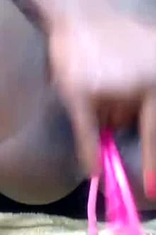 Ebony Milf Fingering Her Pussy And Ass With Ohmibods And Vibrator GIF'