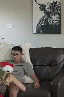 Step Mom Catches Daughter Gifting A Blowjob On Christmas Morning'