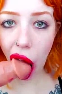 Cute Ginger Girl With Big Mouth Sucking Dildo'